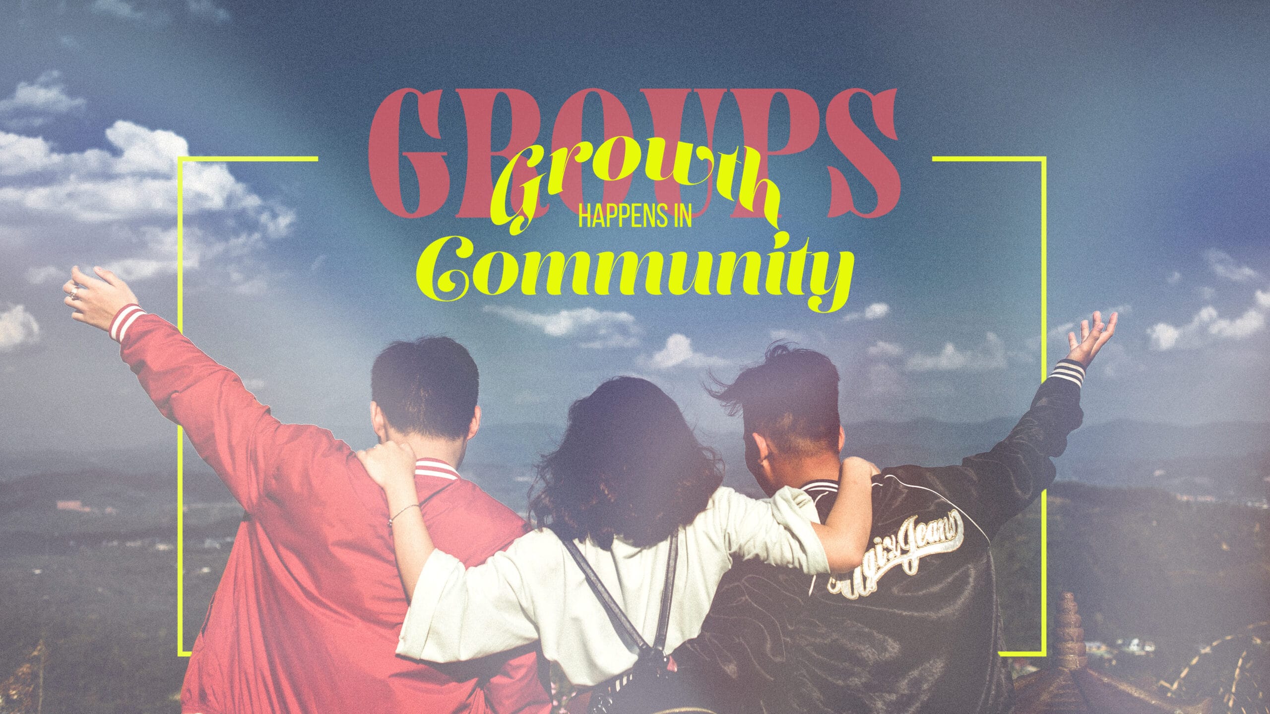 Groups Friends Hugging Overlapping Text - Subtitle